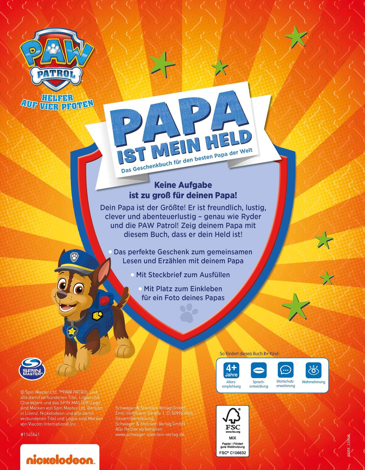 Rückseite: 9783849942588 | PAW Patrol, Papa ist mein Held Für Kinder ab 4 Jahren und als...