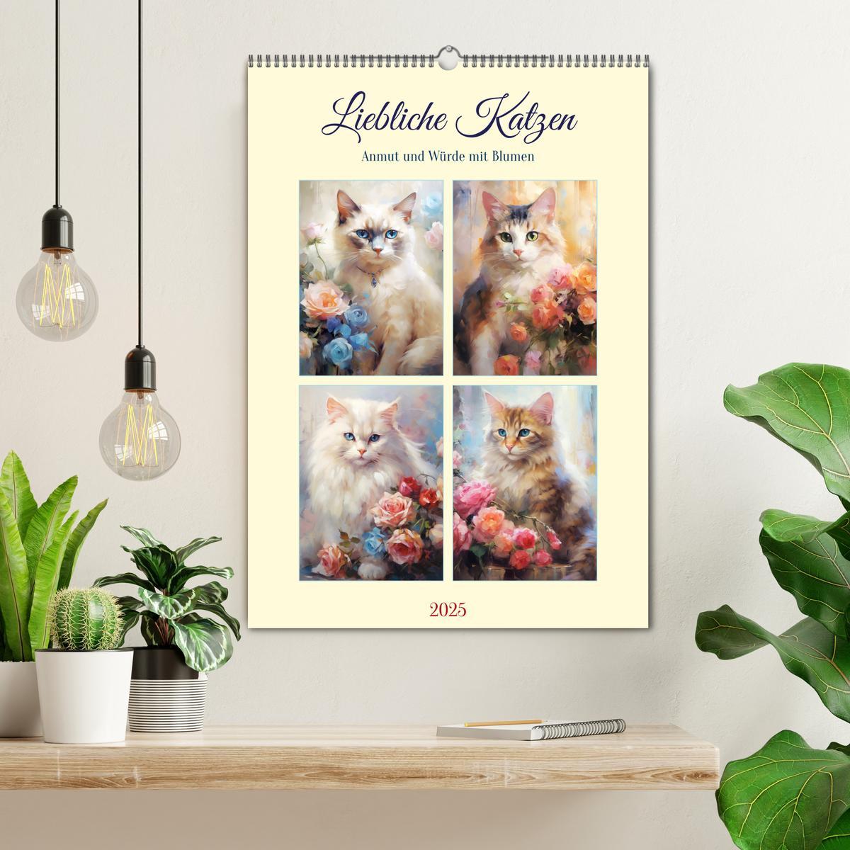 Bild: 9783435871407 | Liebliche Katzen. Anmut und Würde mit Blumen (Wandkalender 2025 DIN...