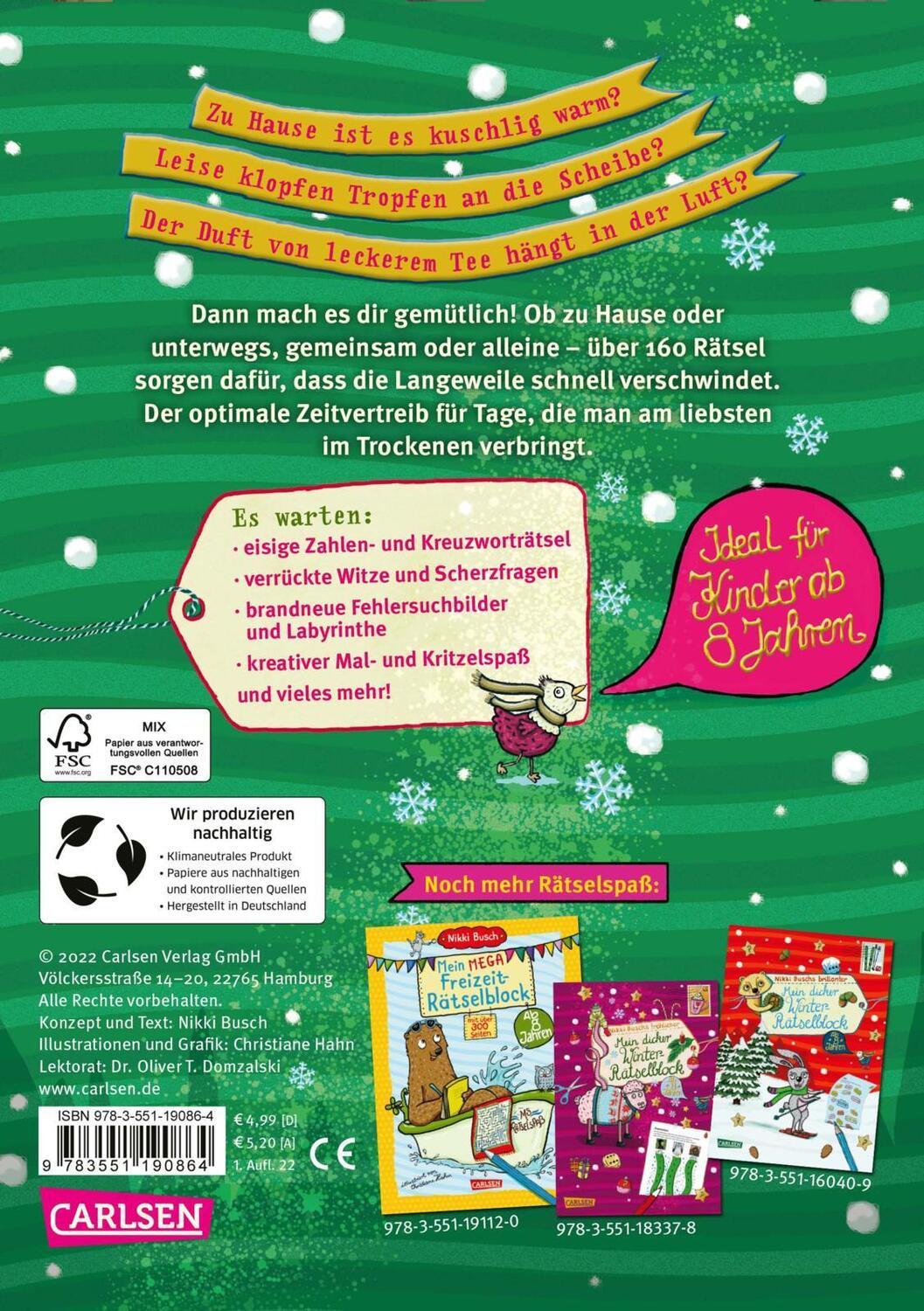 Rückseite: 9783551190864 | Mein dicker Winter-Rätselblock | Nikki Busch | Taschenbuch | 160 S.