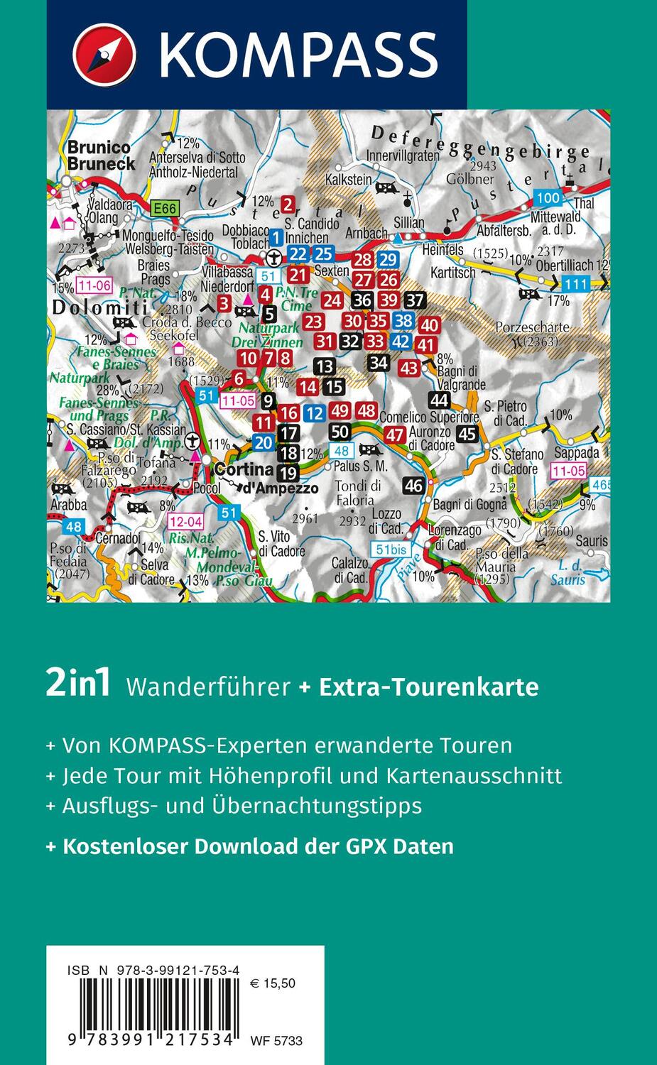 Rückseite: 9783991217534 | KOMPASS Wanderführer Sextner Dolomiten, Naturpark Drei Zinnen -...