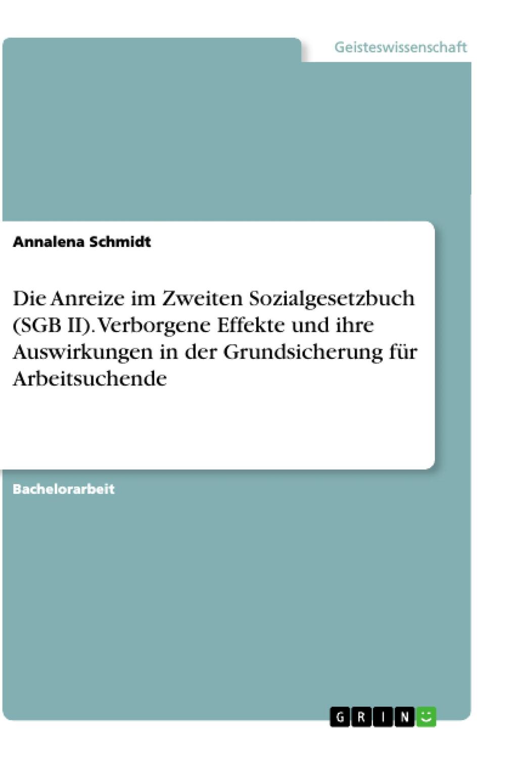 Cover: 9783668862876 | Die Anreize im Zweiten Sozialgesetzbuch (SGB II). Verborgene...