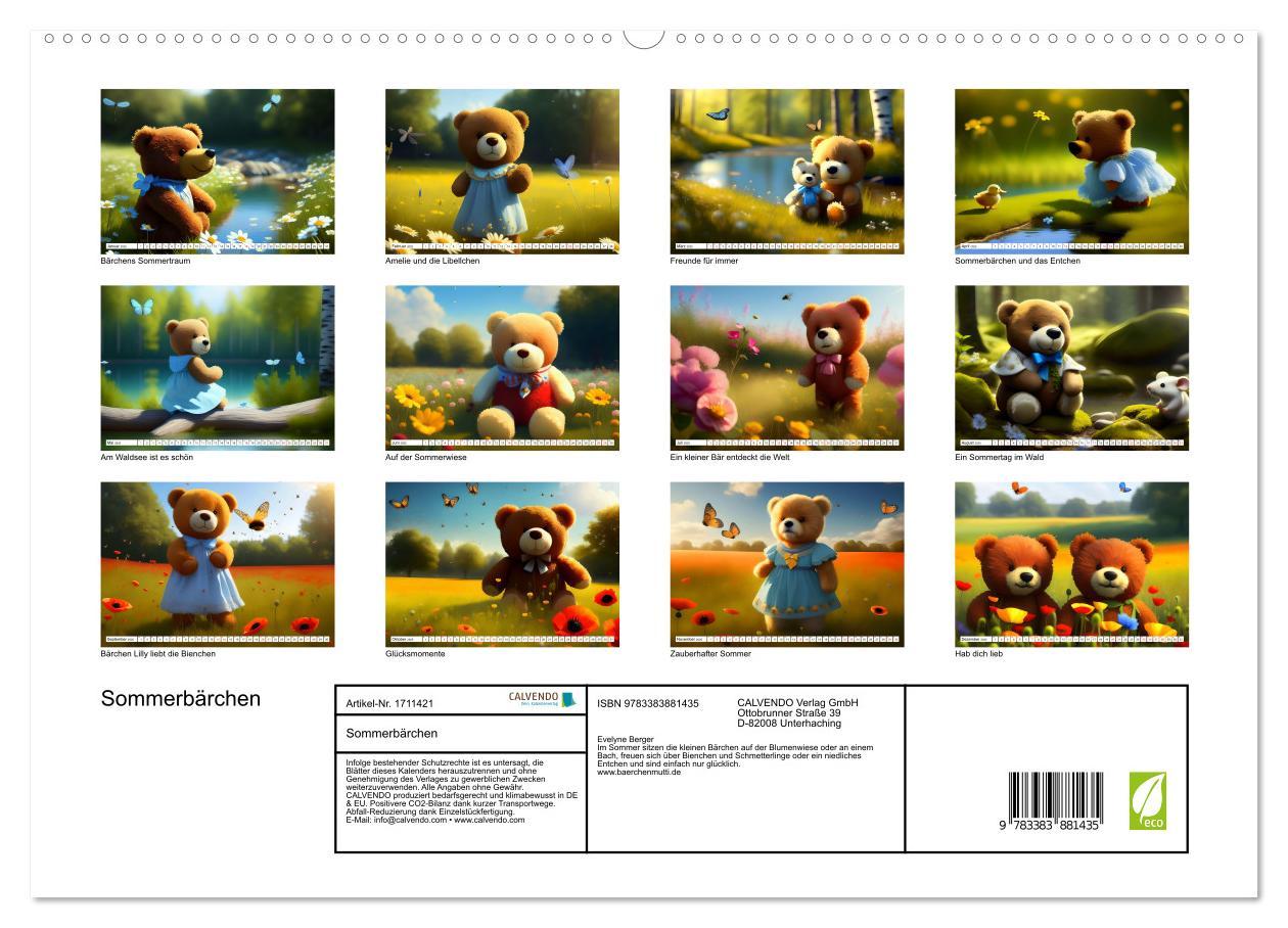 Bild: 9783383881435 | Sommerbärchen (hochwertiger Premium Wandkalender 2025 DIN A2 quer),...