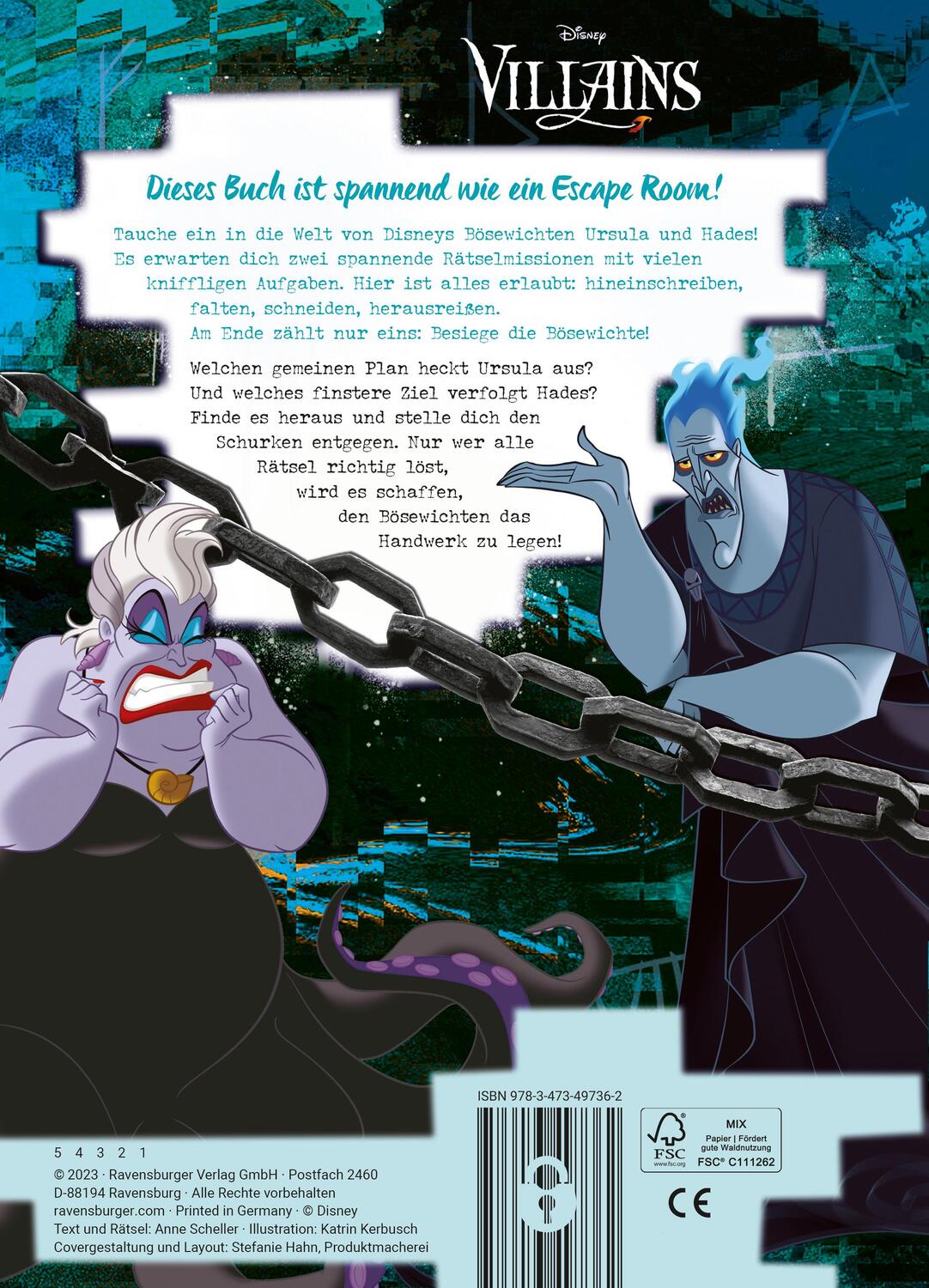 Rückseite: 9783473497362 | Ravensburger Exit Room Rätsel: Disney Villains - Besiege Ursula und...