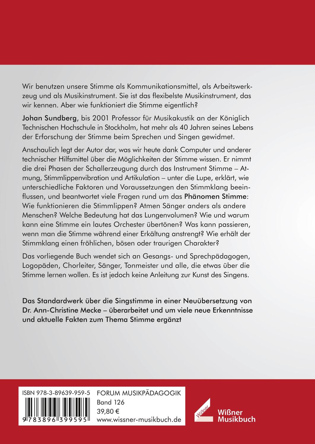 Rückseite: 9783896399595 | Die Wissenschaft von der Singstimme | Johan Sundberg | Taschenbuch