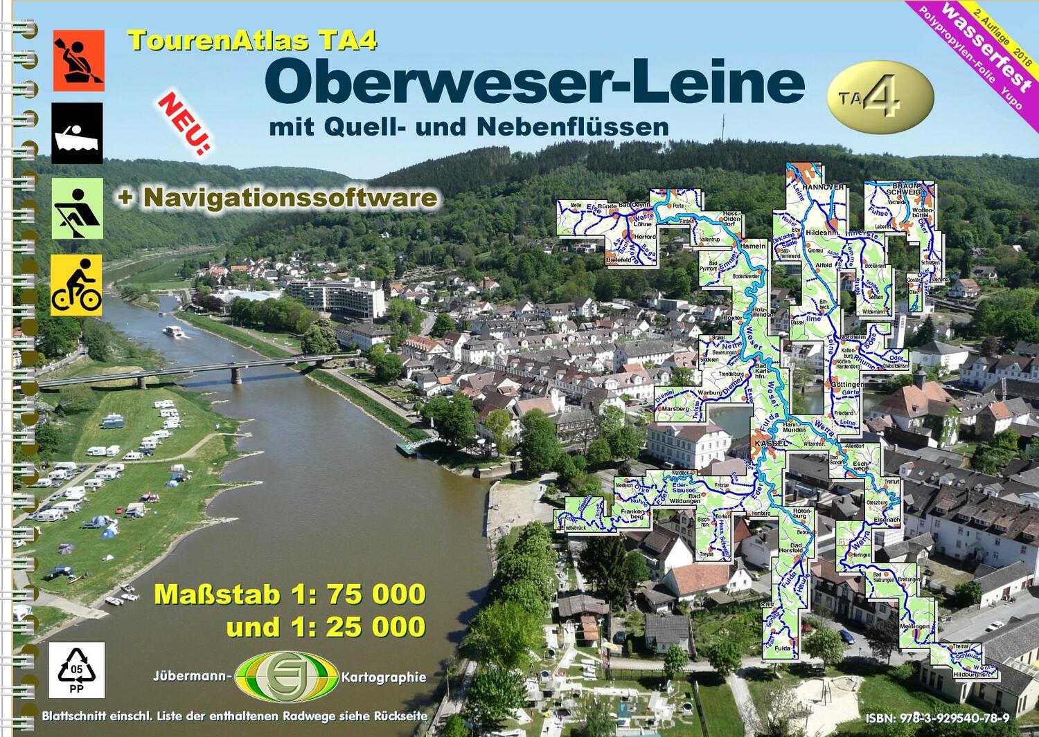 Cover: 9783929540789 | TourenAtlas 04. Oberweser-Leine Wasserwandern 1 : 75 000 | Jübermann
