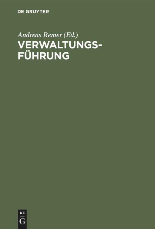 Cover: 9783110085013 | Verwaltungsführung | Andreas Remer | Buch | HC runder Rücken kaschiert