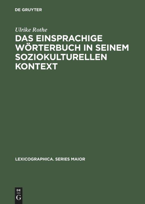 Cover: 9783484391086 | Das einsprachige Wörterbuch in seinem soziokulturellen Kontext | Rothe