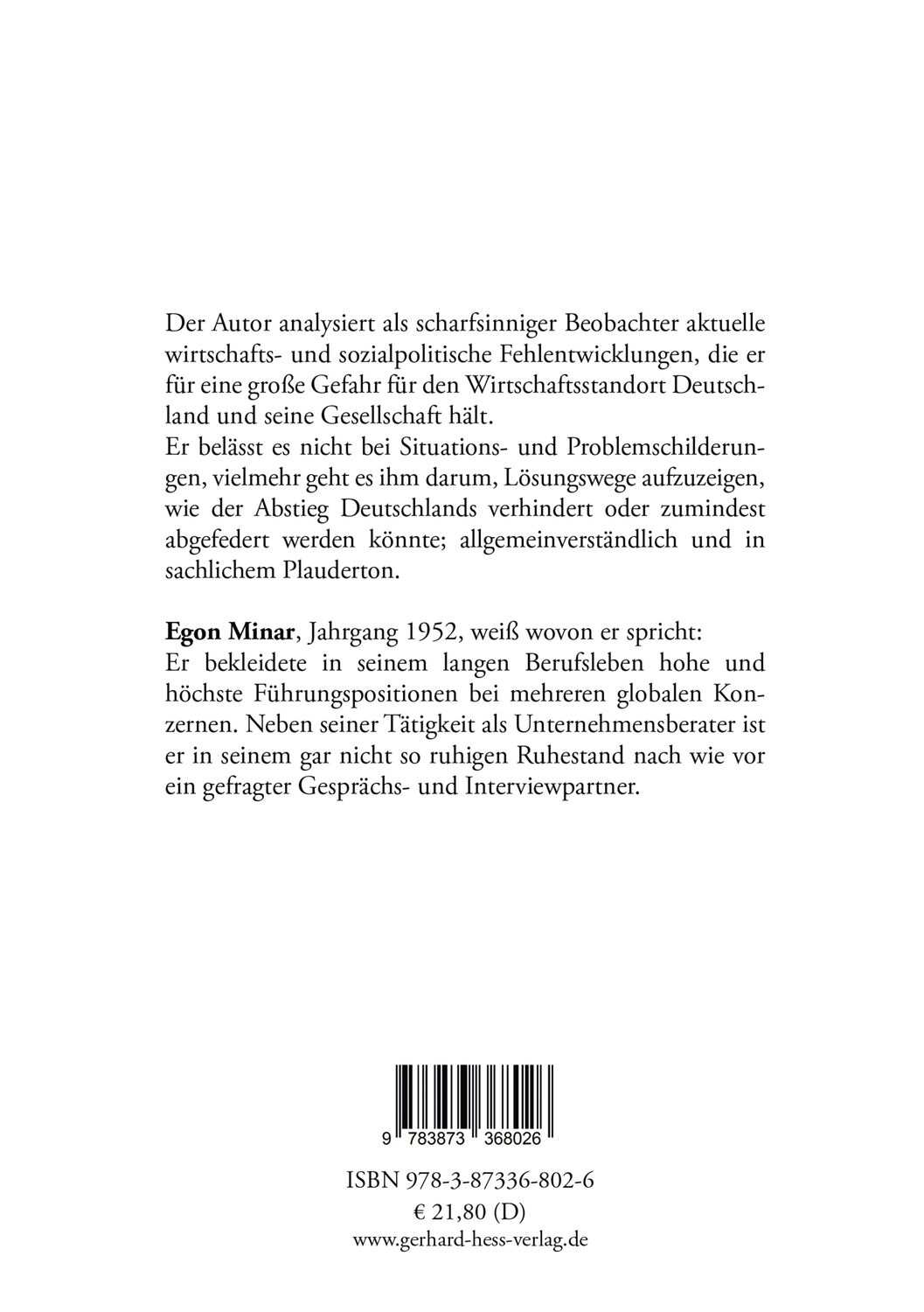 Rückseite: 9783873368026 | Wege aus dem Abstieg | Egon Minar | Taschenbuch | 295 S. | Deutsch