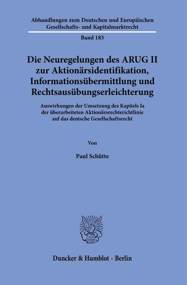 Cover: 9783428183609 | Die Neuregelungen des ARUG II zur Aktionärsidentifikation,...