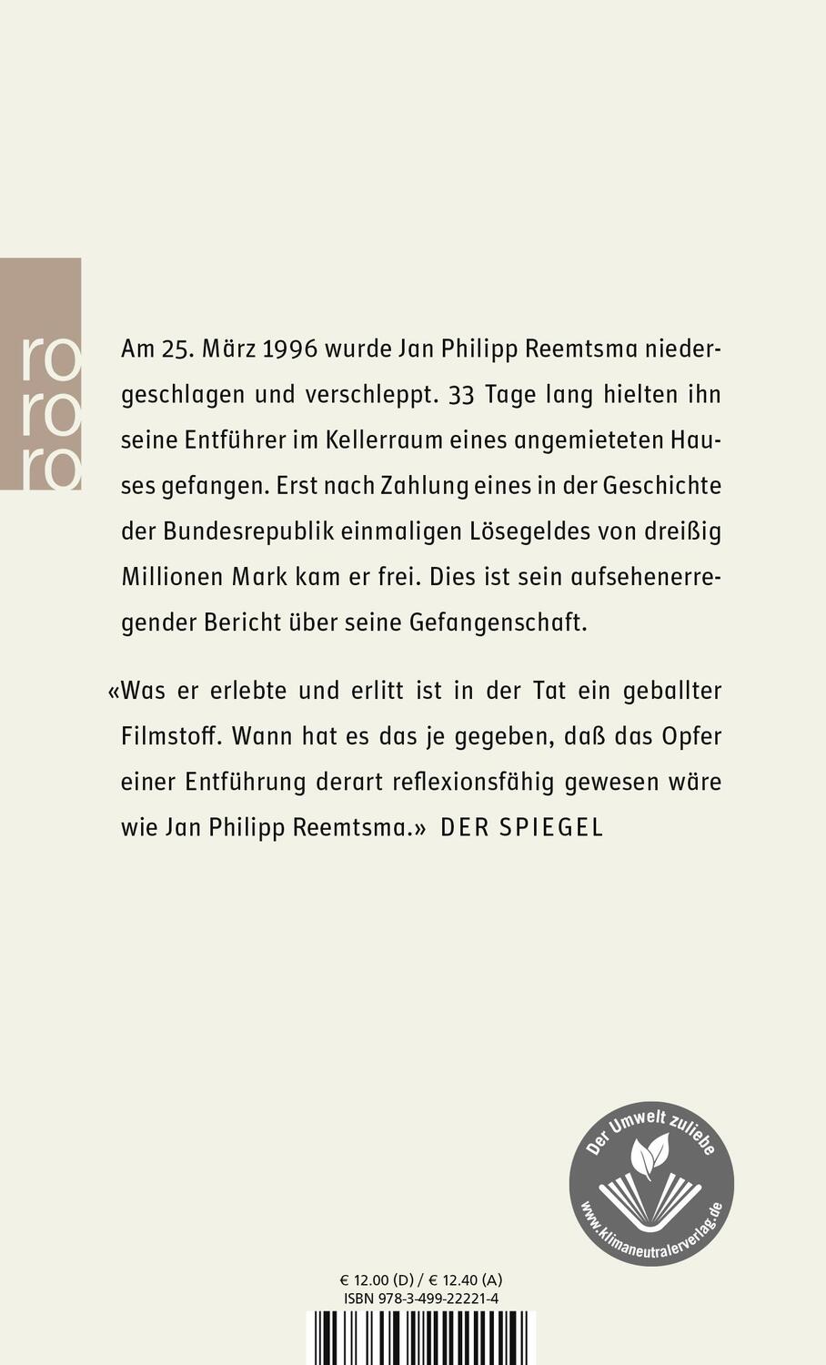 Rückseite: 9783499222214 | Im Keller | Jan Philipp Reemtsma | Taschenbuch | Deutsch | 1998