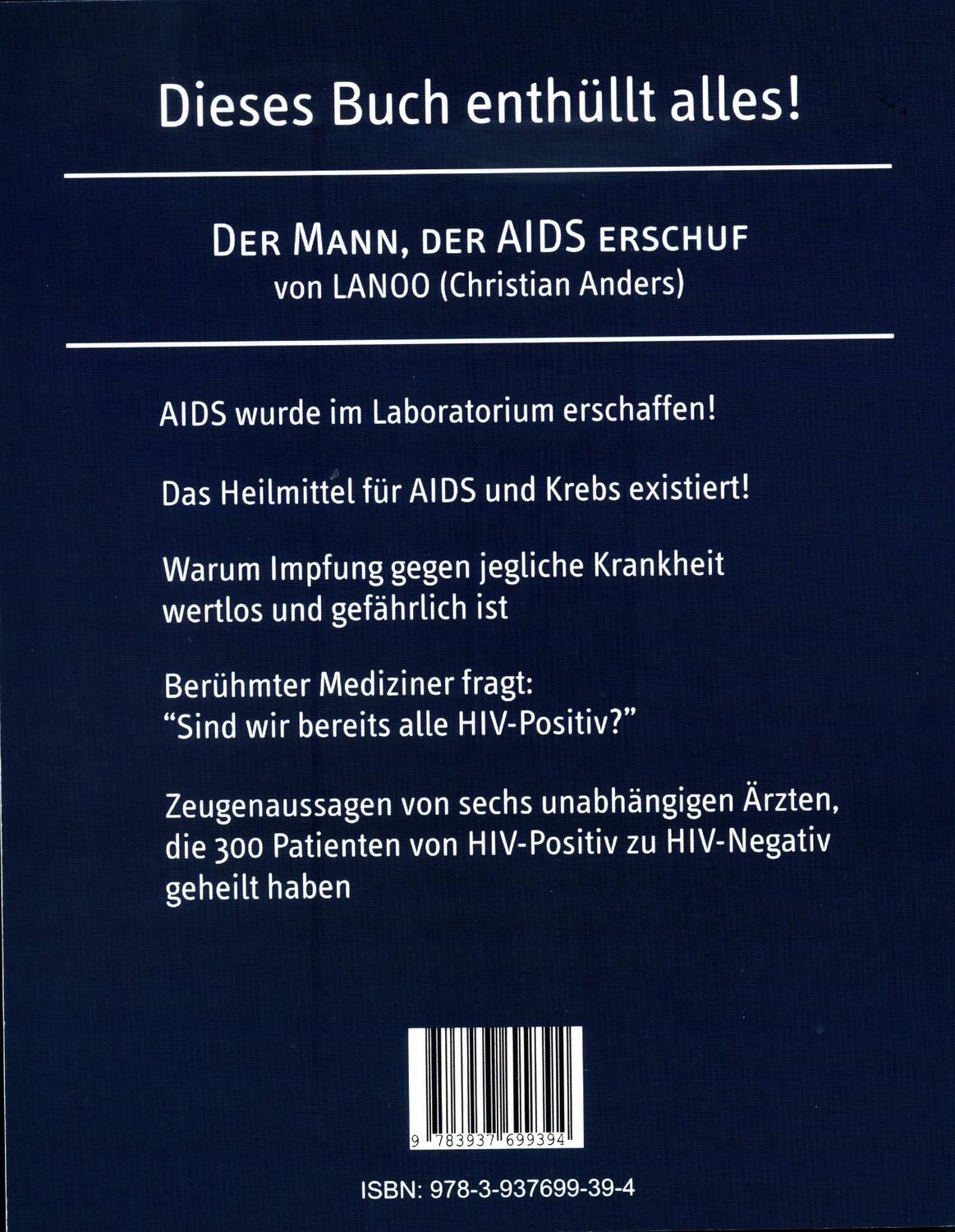 Rückseite: 9783937699394 | Der Mann, der AIDS erschuf | Christian Anders | Taschenbuch | 328 S.