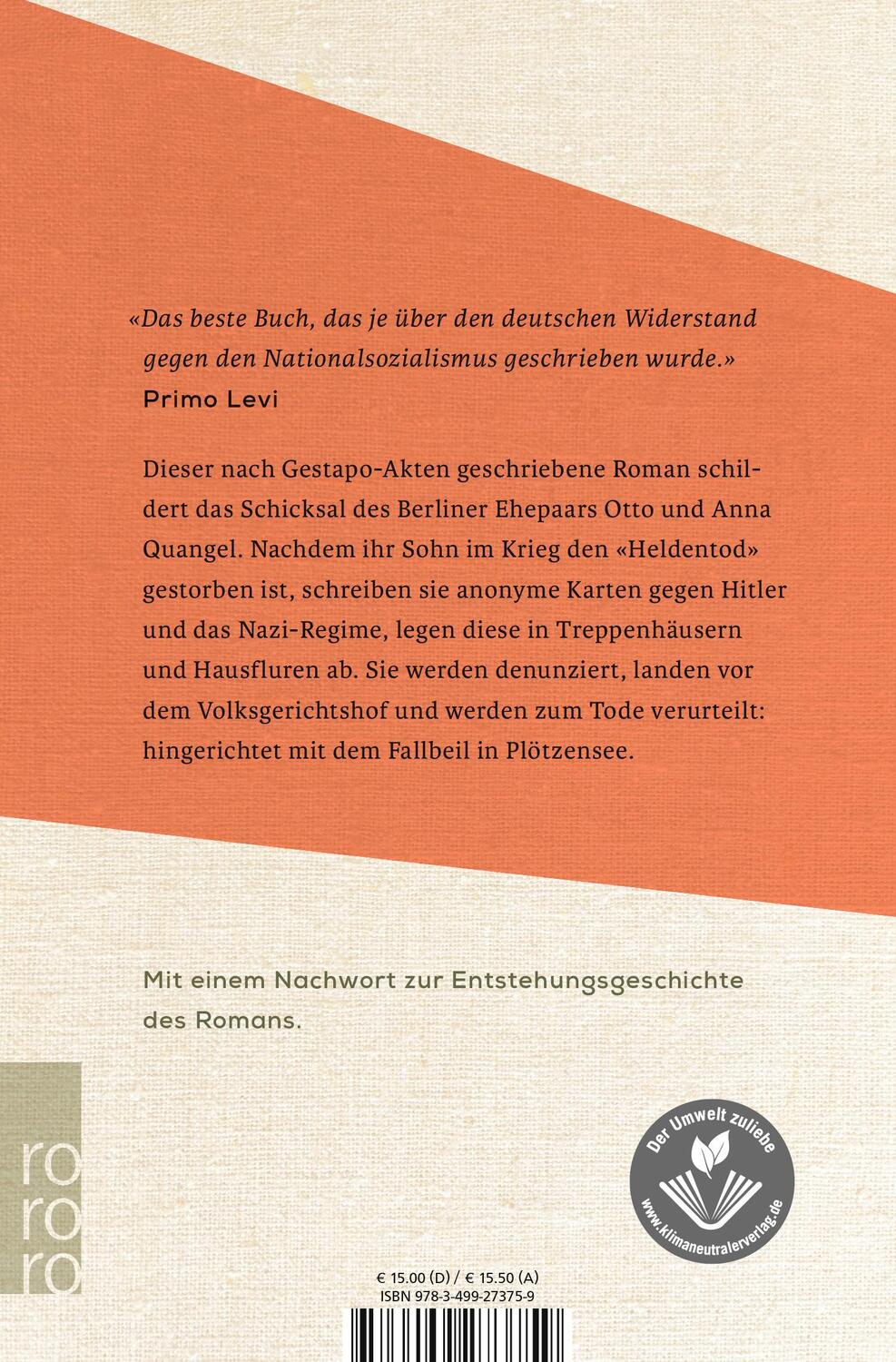 Rückseite: 9783499273759 | Jeder stirbt für sich allein | Hans Fallada | Taschenbuch | Deutsch