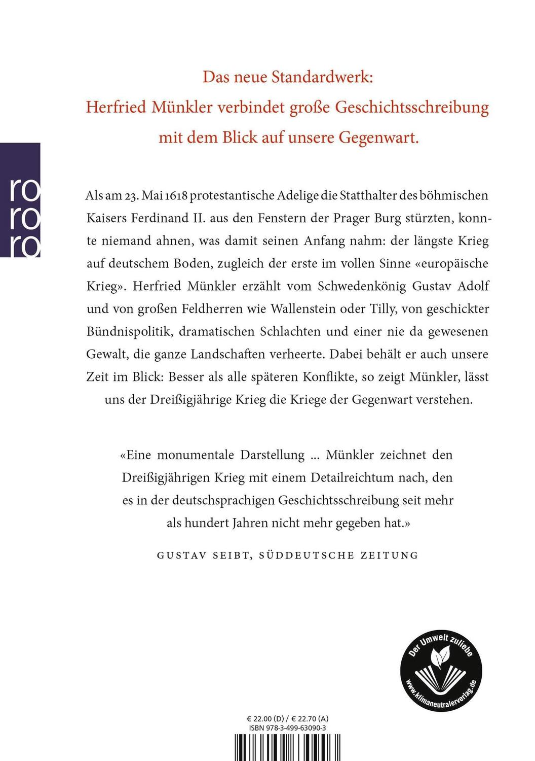 Rückseite: 9783499630903 | Der Dreißigjährige Krieg | Herfried Münkler | Taschenbuch | 976 S.
