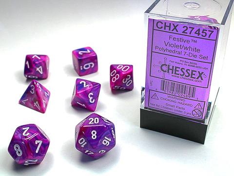 Cover: 601982024895 | Festive® Polyhedral Violet/white 7-Die Set | deutsch | Chessex