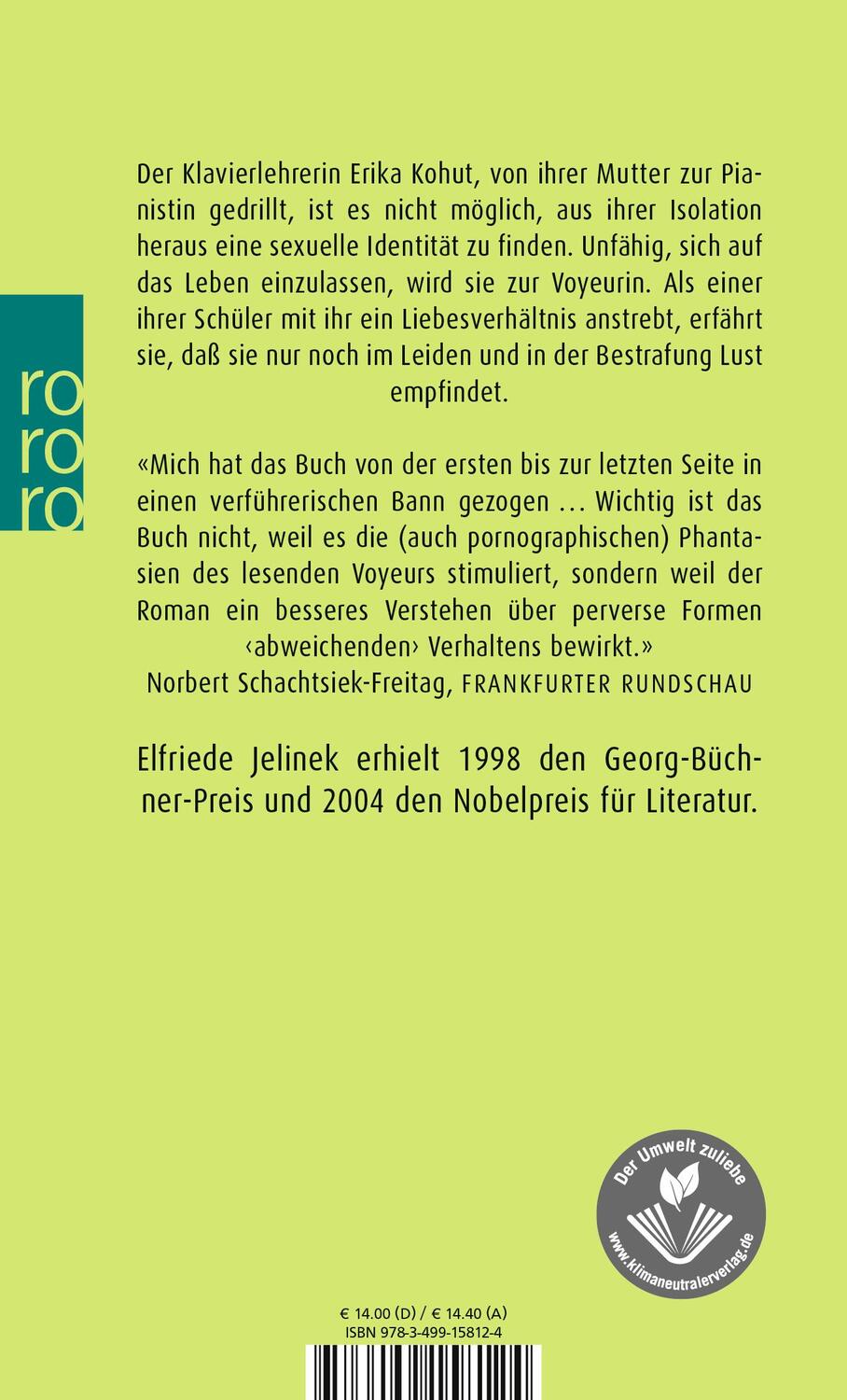 Rückseite: 9783499158124 | Die Klavierspielerin | Elfriede Jelinek | Taschenbuch | 336 S. | 2001