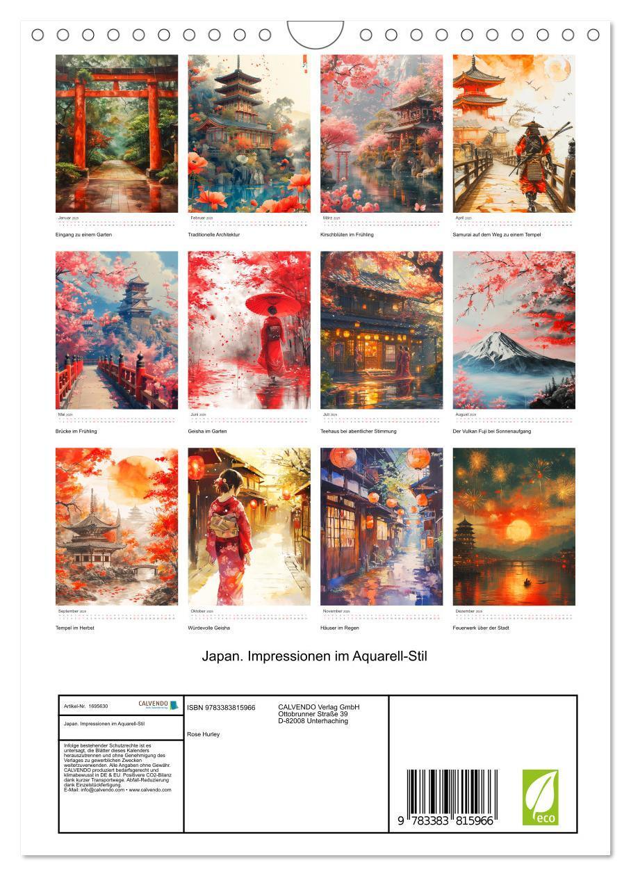 Bild: 9783383815966 | Japan. Impressionen im Aquarell-Stil (Wandkalender 2025 DIN A4...