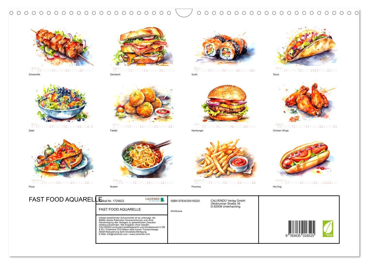 Bild: 9783435016525 | FAST FOOD AQUARELLE (Wandkalender 2025 DIN A3 quer), CALVENDO...