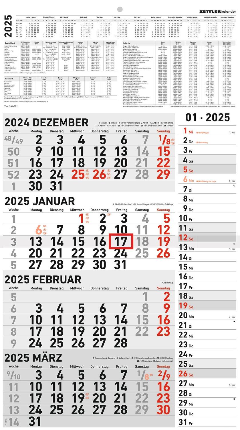 Cover: 4006928026180 | 4-Monatskalender Kombi 2025 - Büro-Kalender 33x45 cm (geöffnet) -...