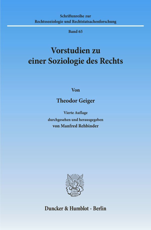 Cover: 9783428063086 | Vorstudien zu einer Soziologie des Rechts. | Theodor Geiger | Buch