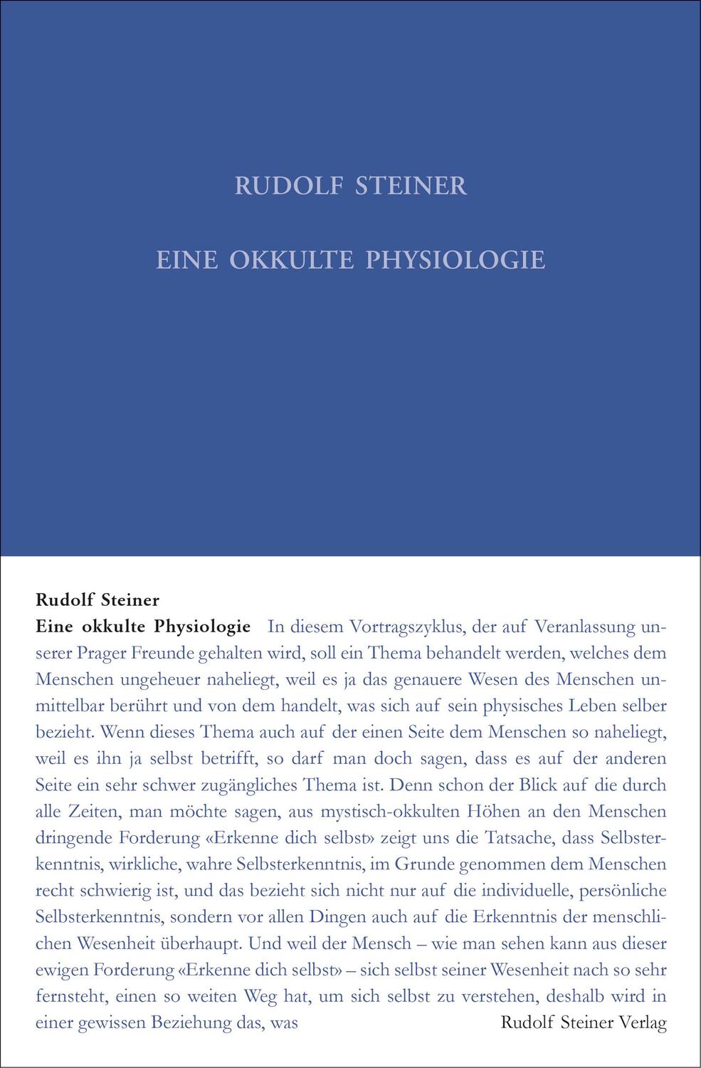 Cover: 9783727412820 | Eine okkulte Physiologie | Neun Vorträge, Prag 1911 | Rudolf Steiner