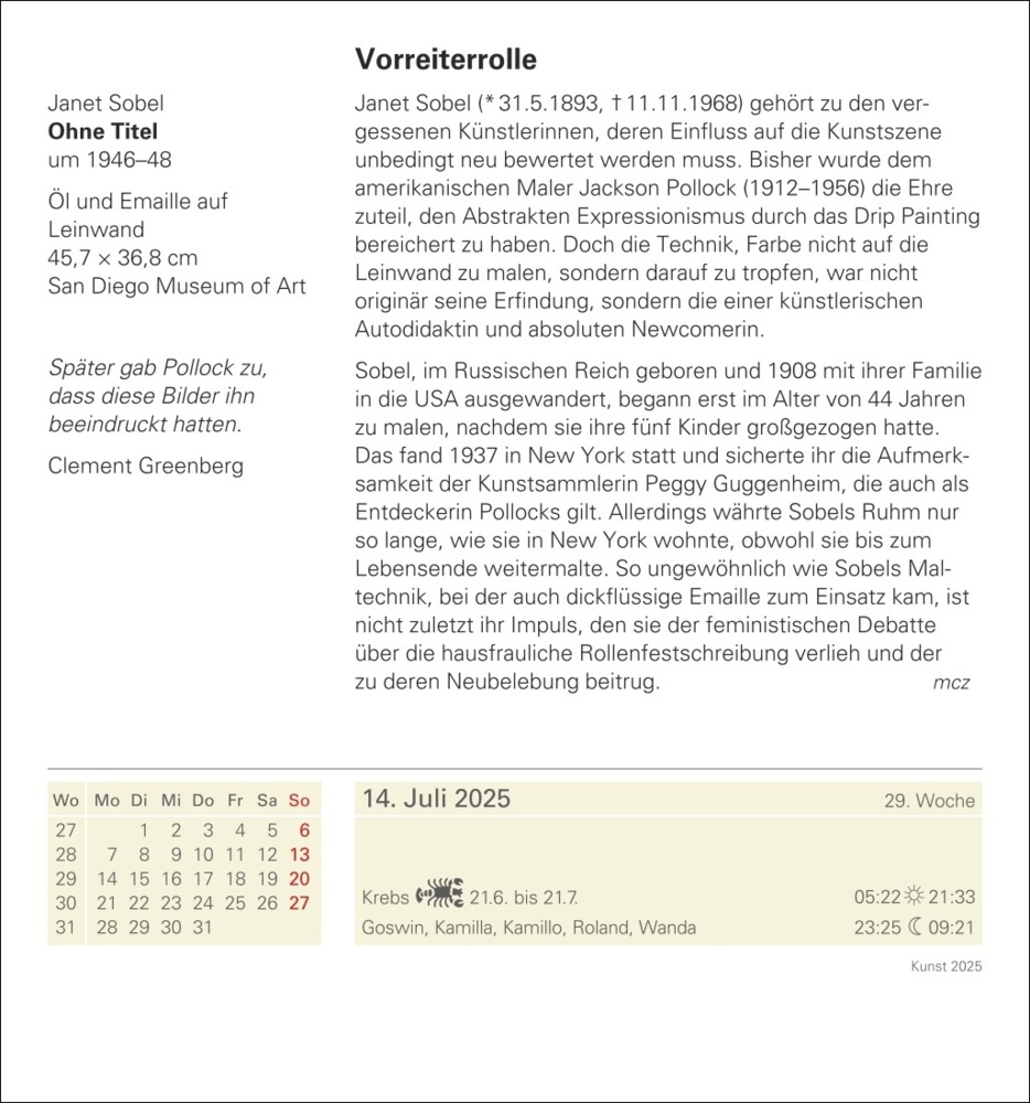 Bild: 9783840033322 | Kunst Tagesabreißkalender 2025 - Kulturkalender - Künstler, Werke,...