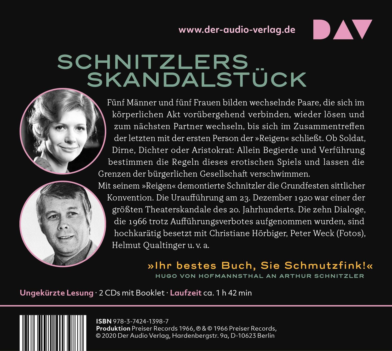 Rückseite: 9783742413987 | Reigen | Arthur Schnitzler | Audio-CD | 2 Audio-CDs | Deutsch | 2020