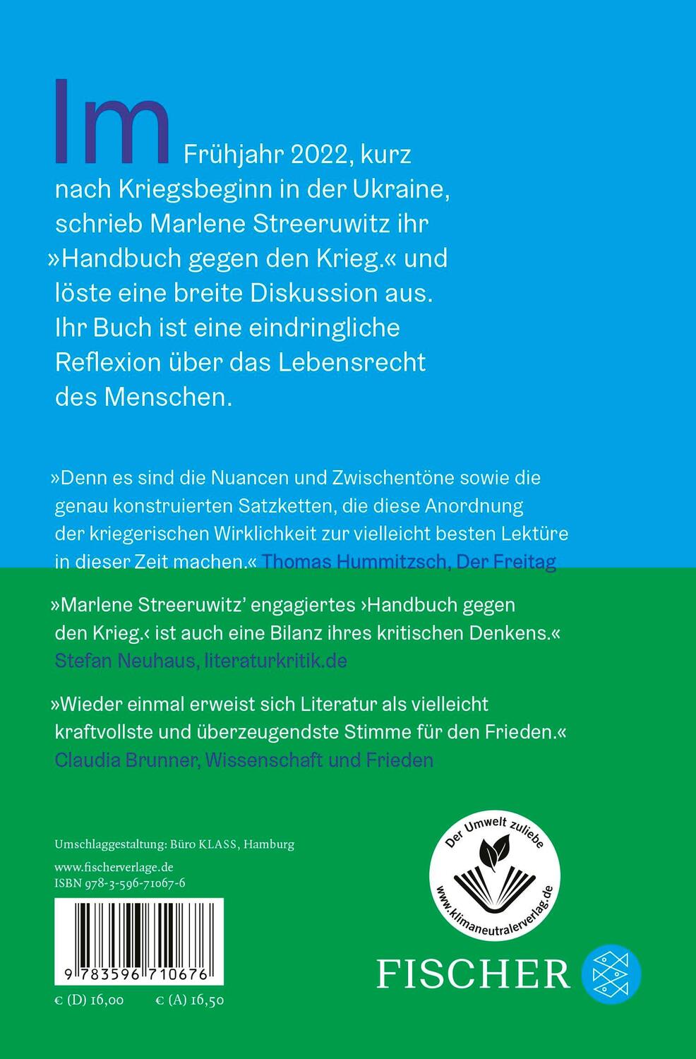 Rückseite: 9783596710676 | Handbuch gegen den Krieg. | Marlene Streeruwitz | Buch | 80 S. | 2024