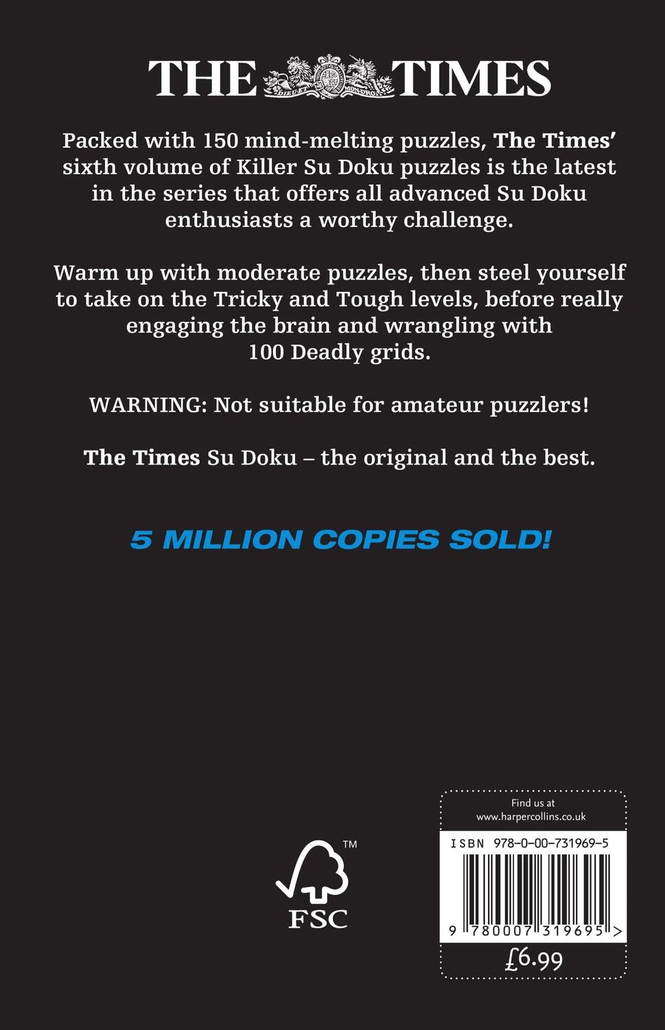 Rückseite: 9780007319695 | The Times Killer Su Doku 6 | 150 Challenging Puzzles from the Times