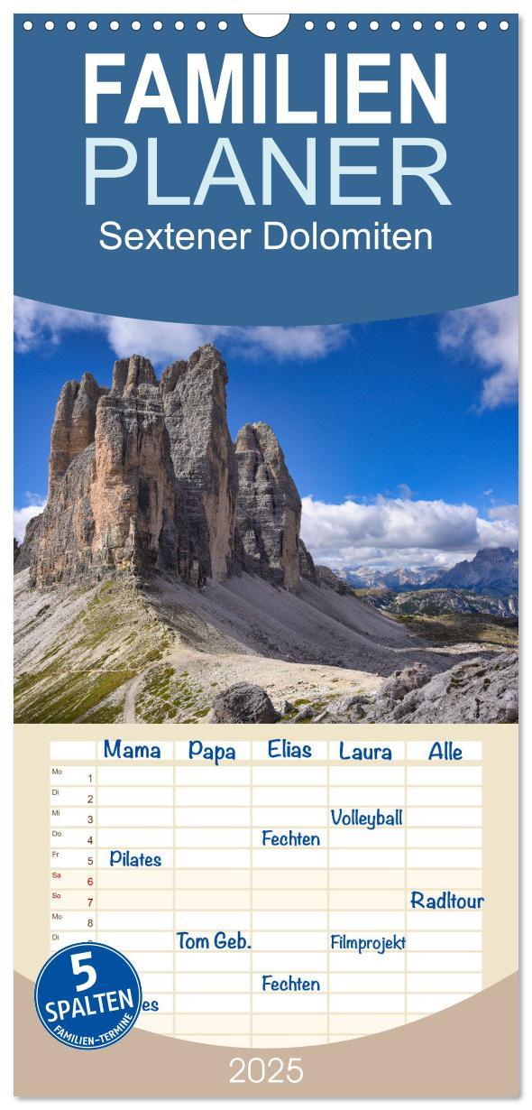 Cover: 9783457195406 | Familienplaner 2025 - Sextener Dolomiten mit 5 Spalten...