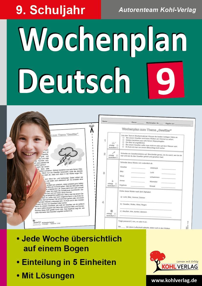 Cover: 9783960401490 | Wochenplan Deutsch / Klasse 9 | Taschenbuch | Wochenplan | Deutsch