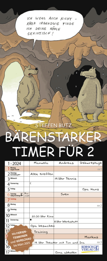 Cover: 9783731869764 | Bärenstarker Timer für 2 2024 | Korsch Verlag | Kalender | 14 S.