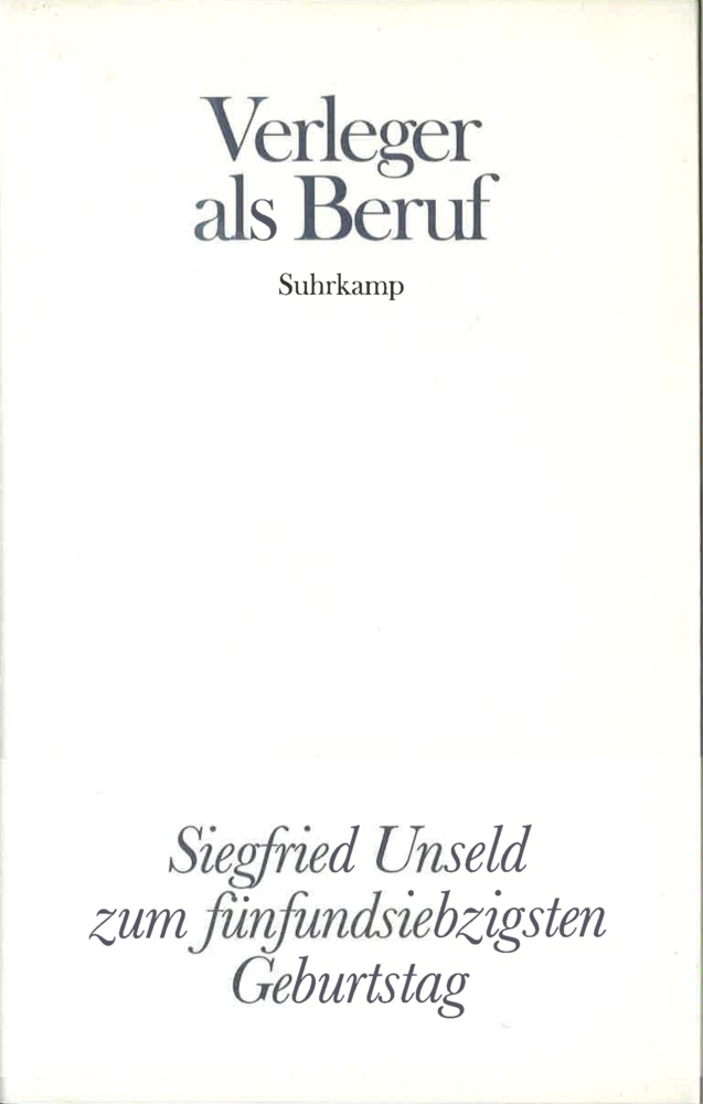 Cover: 9783518410981 | Verleger als Beruf | Buch | 150 S. | Deutsch | 2000 | Suhrkamp