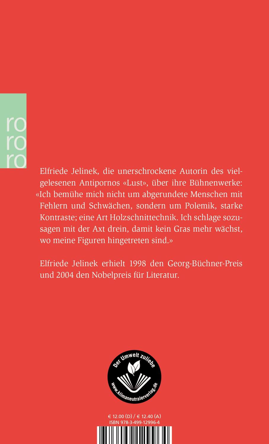 Rückseite: 9783499129964 | Theaterstücke | Elfriede Jelinek | Taschenbuch | Paperback | 288 S.