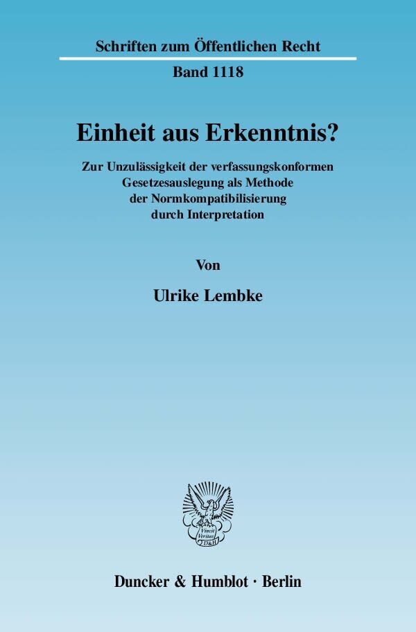 Cover: 9783428128136 | Einheit aus Erkenntnis? | Ulrike Lembke | Taschenbuch | 388 S. | 2009