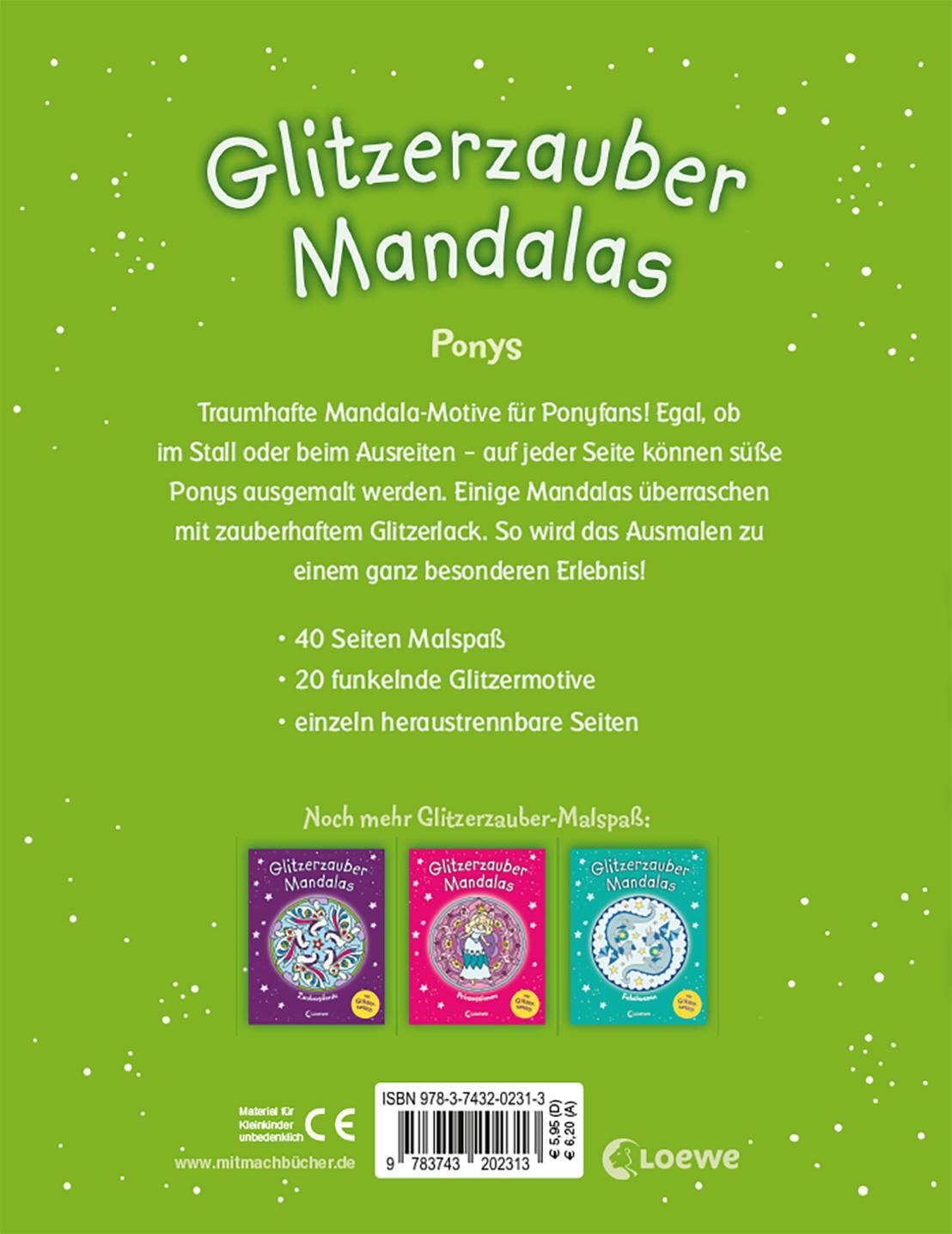 Rückseite: 9783743202313 | Glitzerzauber-Mandalas - Ponys | Malbuch für Mädchen ab 5 Jahre | Buch