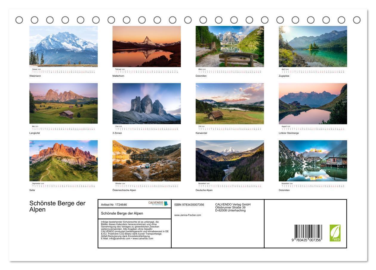 Bild: 9783435007356 | Schönste Berge der Alpen (Tischkalender 2025 DIN A5 quer), CALVENDO...