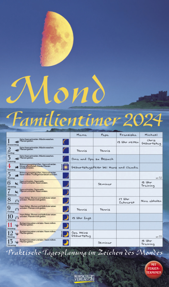 Cover: 9783731869054 | Mond-Familientimer 2024 | Korsch Verlag | Kalender | Spiralbindung