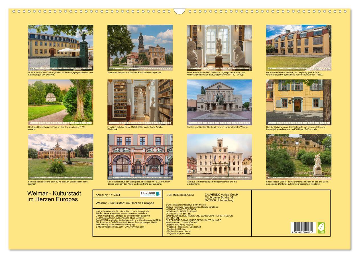 Bild: 9783383890833 | Weimar - Kulturstadt im Herzen Europas (Wandkalender 2025 DIN A2...