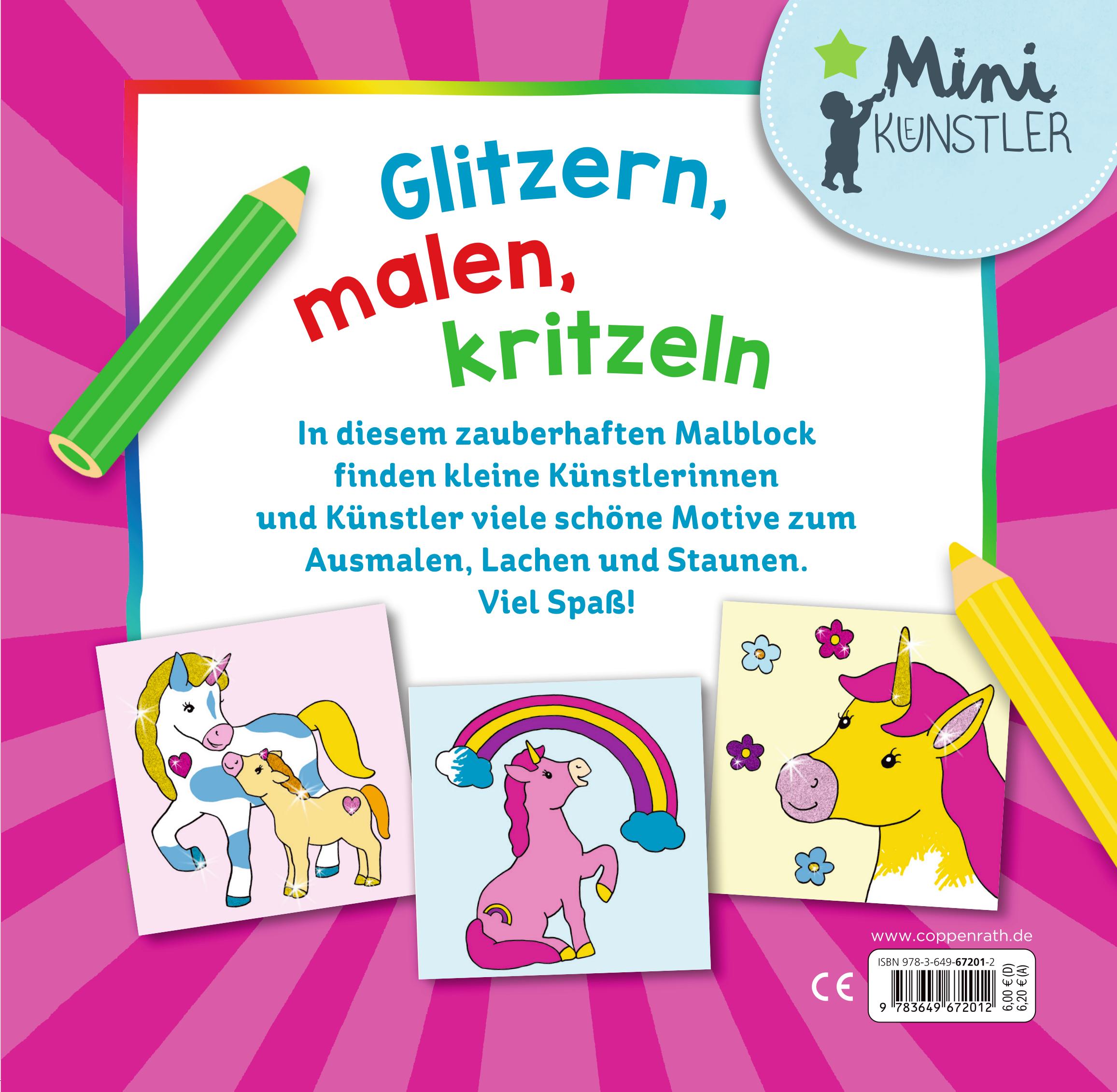 Rückseite: 9783649672012 | Mein erster Glitzer-Malspaß - Einhörner | Mit 16 bunten Glitzerseiten