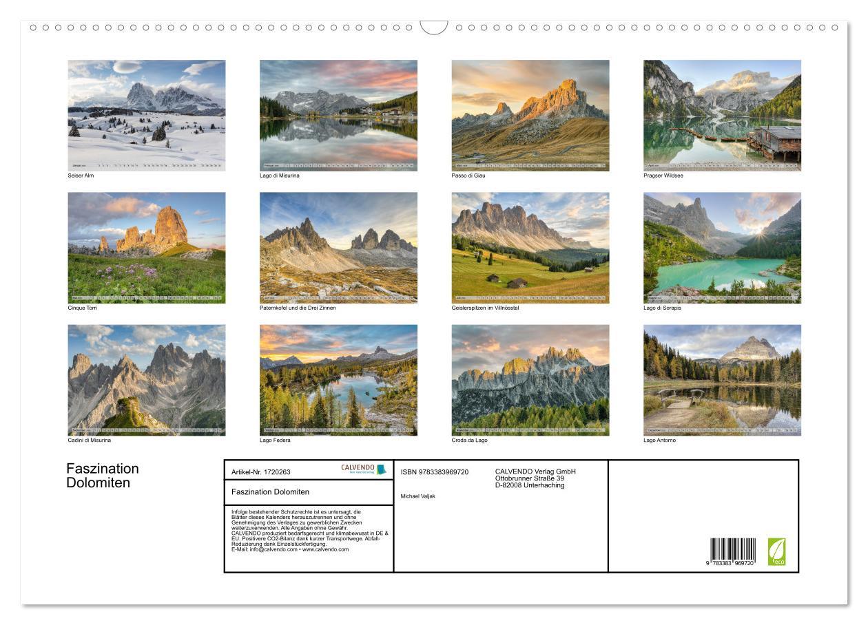 Bild: 9783383969720 | Faszination Dolomiten (Wandkalender 2025 DIN A2 quer), CALVENDO...