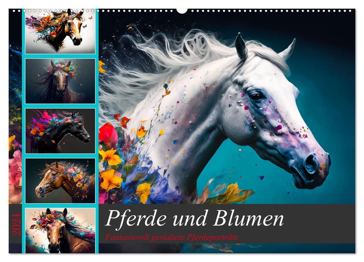 Cover: 9783675435087 | Pferde und Blumen (Wandkalender 2024 DIN A2 quer), CALVENDO...