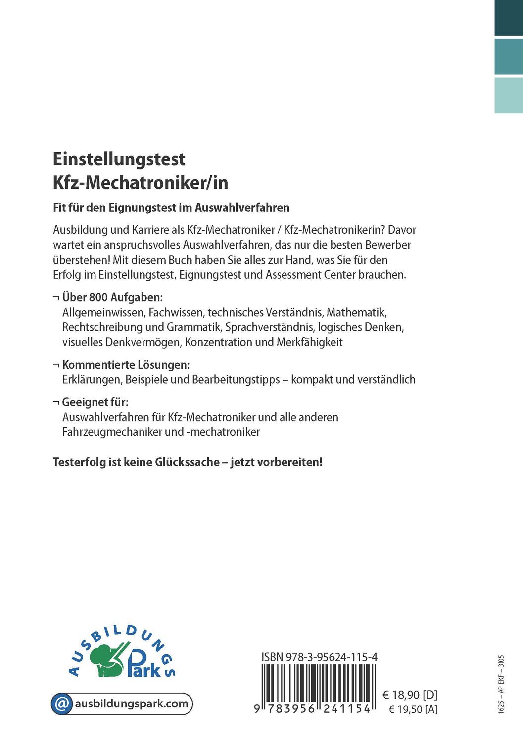 Rückseite: 9783956241154 | Einstellungstest Kfz-Mechatroniker | Kurt Guth (u. a.) | Taschenbuch