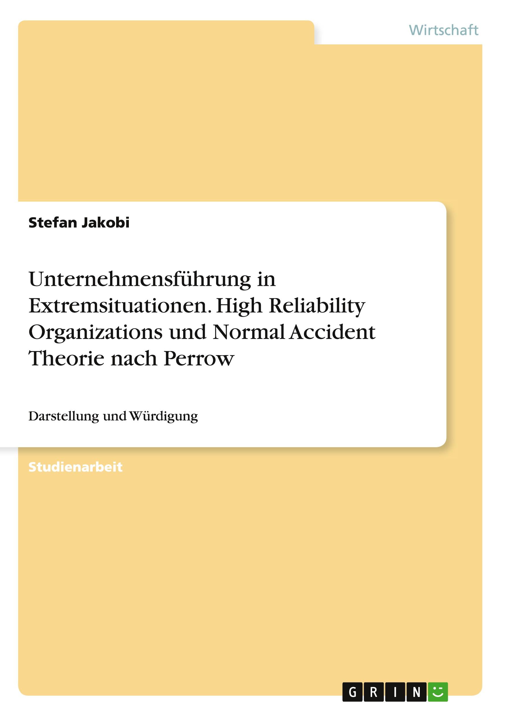 Cover: 9783668029897 | Unternehmensführung in Extremsituationen. High Reliability...