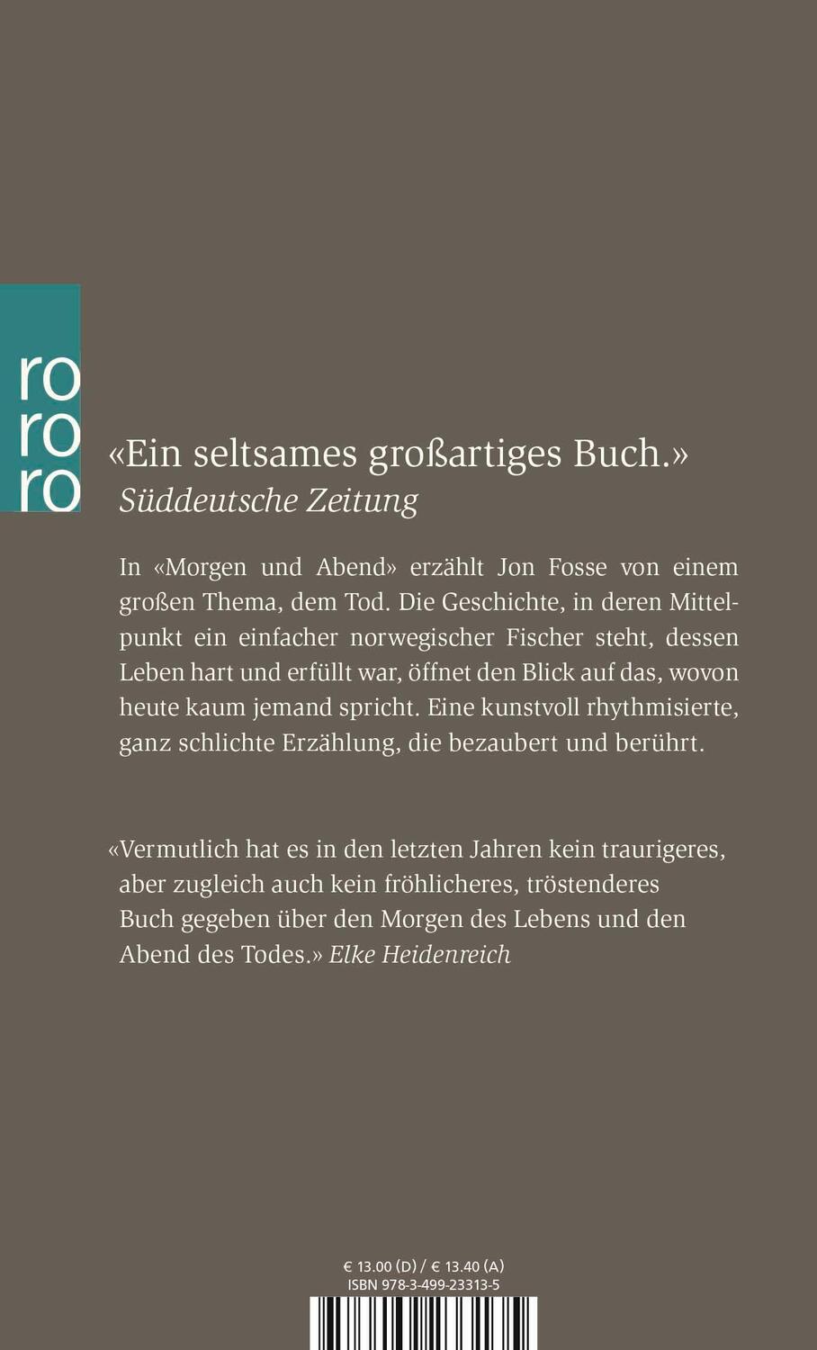 Rückseite: 9783499233135 | Morgen und Abend | Jon Fosse | Taschenbuch | 128 S. | Deutsch | 2003