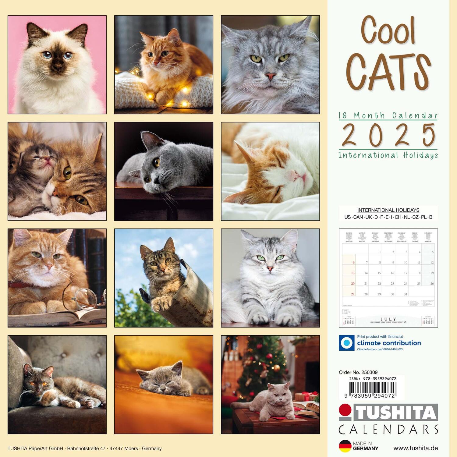 Rückseite: 9783959294072 | Cool Cats 2025 | Kalender 2025 | Kalender | Wonderful World | 28 S.