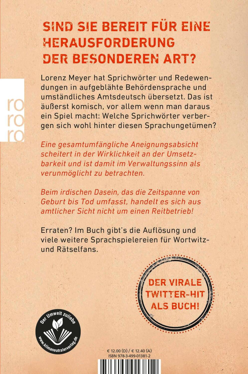 Rückseite: 9783499013812 | Sprechen Sie Beamtendeutsch? | Lorenz Meyer | Taschenbuch | 96 S.