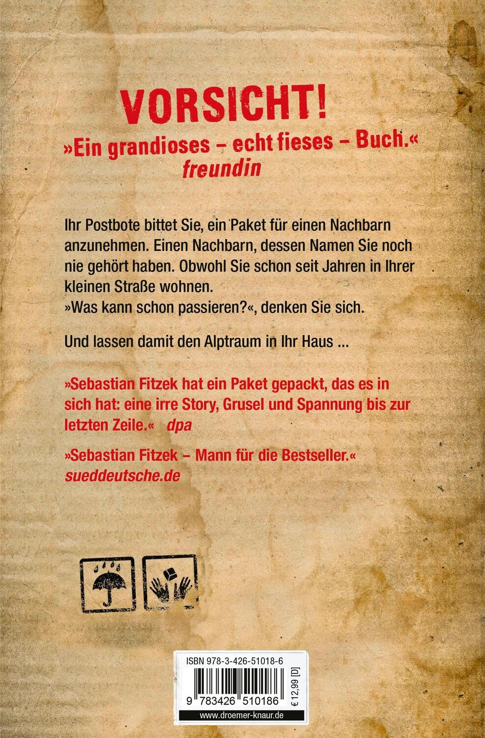 Rückseite: 9783426510186 | Das Paket | Sebastian Fitzek | Taschenbuch | 368 S. | Deutsch | 2018