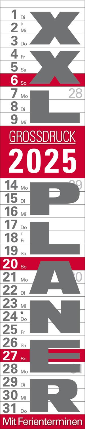 Cover: 9783731879640 | XXL Planer Großdruck rot 2025 | Verlag Korsch | Kalender | 13 S.