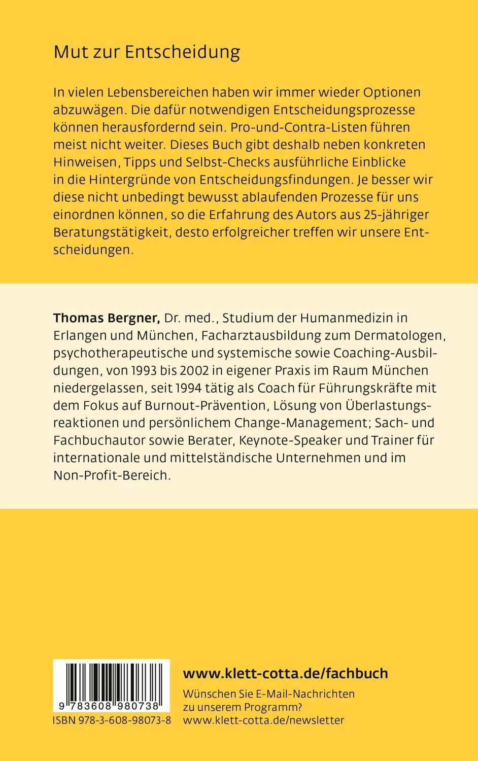 Rückseite: 9783608980738 | Gute Entscheidungen treffen | Thomas Bergner | Taschenbuch | 329 S.