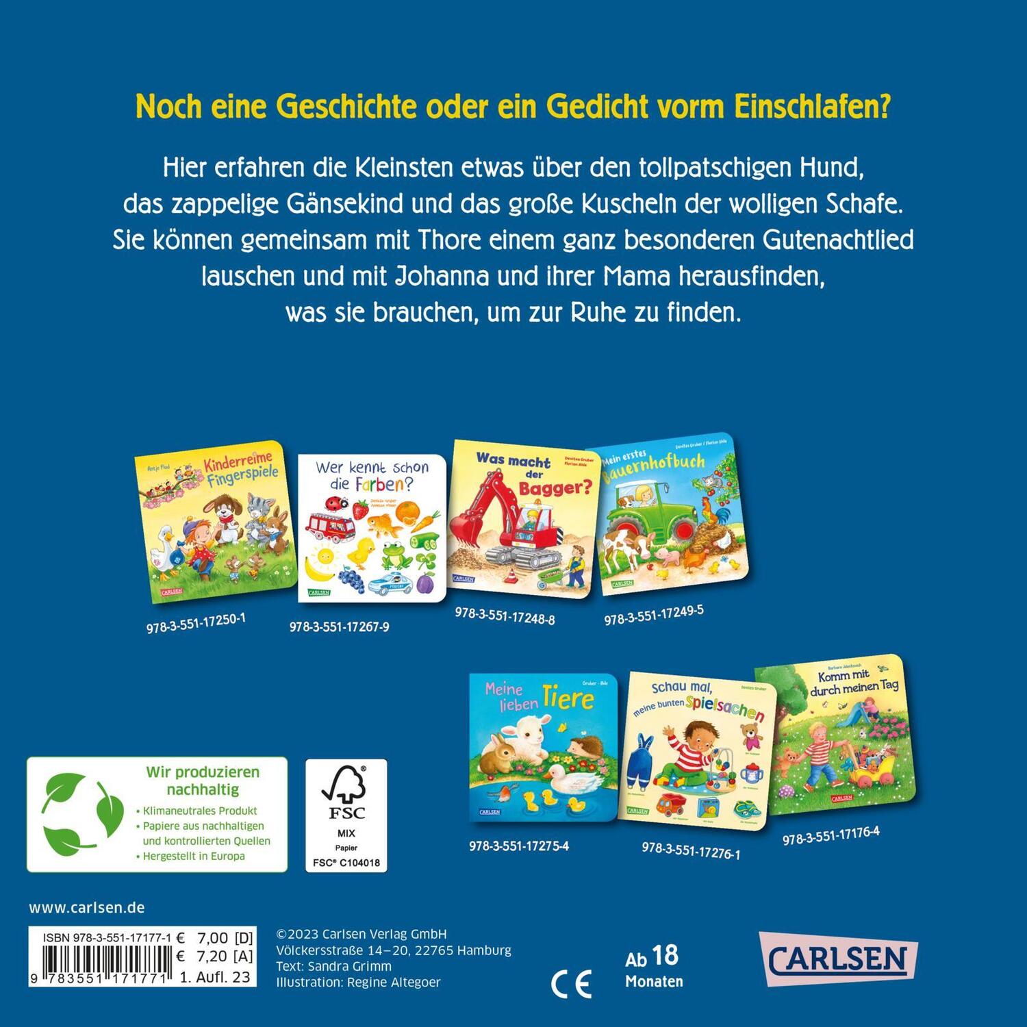 Rückseite: 9783551171771 | Mein erstes Schlummerbuch | Sandra Grimm | Buch | 16 S. | Deutsch